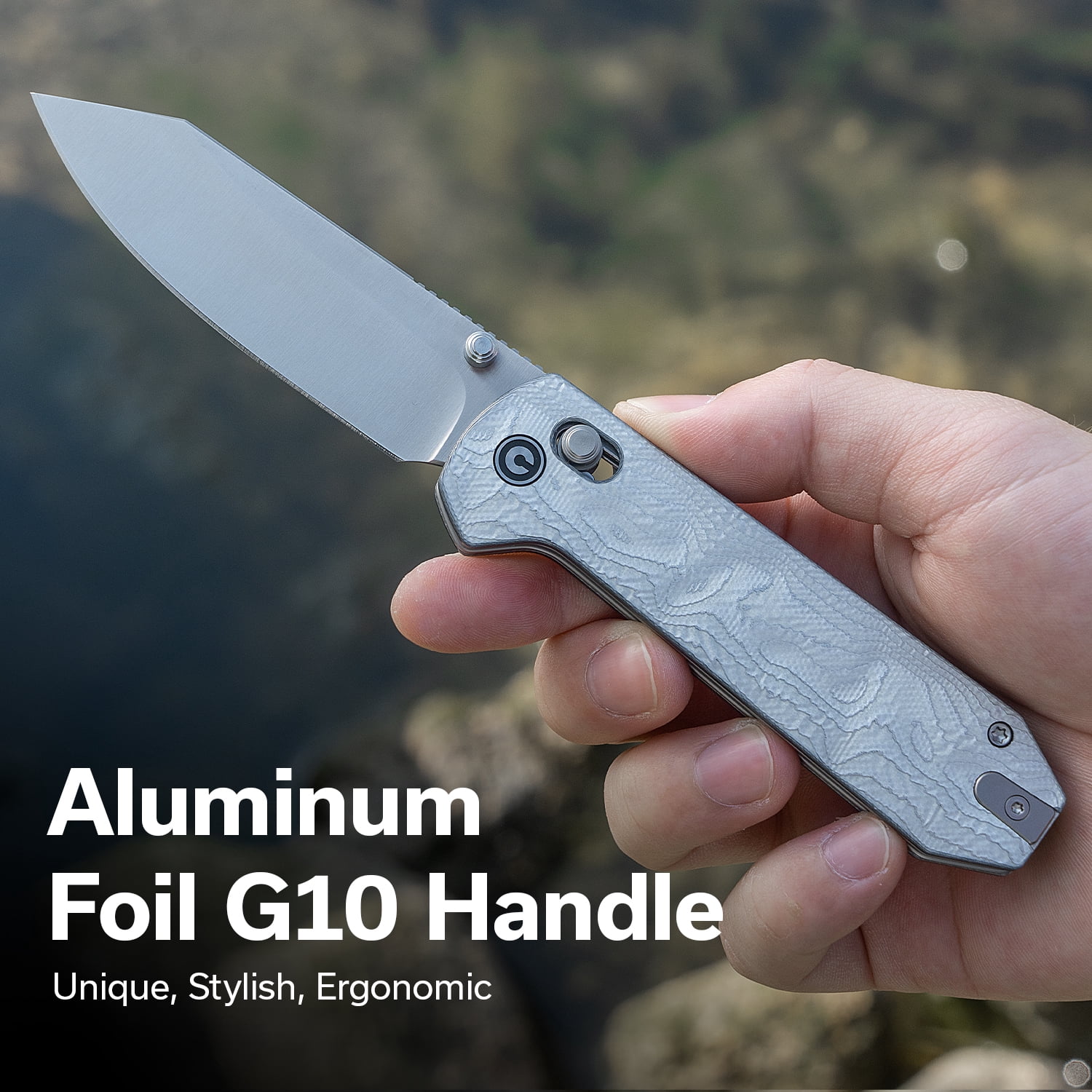 CIVIVI Over Yonder Pocket Knife Folding Knife with 3.35" Satin Finished 14C28N Blade Thumb Stud & Crossbar Lock Knife G10 With Aluminum Foil Handle C25027-2