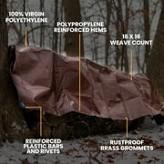 WHITEDUCK 8 x 10 Heavy Duty Tarp Cover Waterproof - 16 Mil Brown w/Grommets & Reinforced Edges