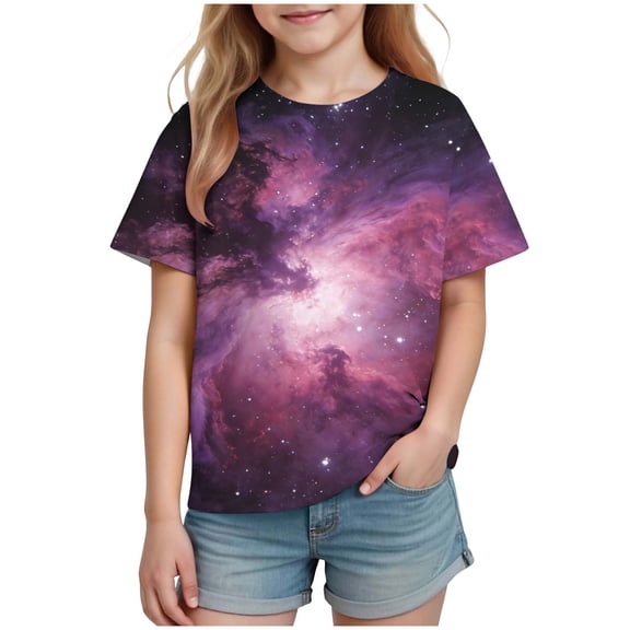Fnooota Girls T Shirts, Gradient Print Summer Casual Crew Neck Short Sleeve Tops Multicolor Size 14
