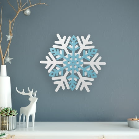 Northlight Snowflake Wooden Christmas Wall Decoration - 11.75" - White and Blue