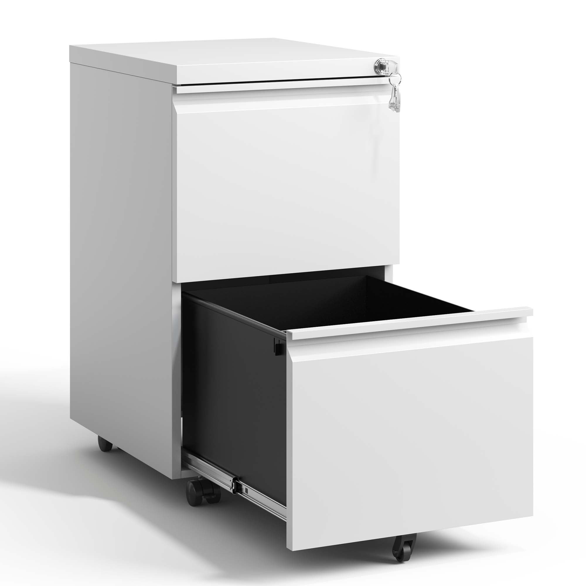 2 Drawer Mobile File Cabinet with Lock, Commercial Vertical Cabinet, Under Desk Storage Cabinet with 5 Wheels & Embedded Handle for Home Office