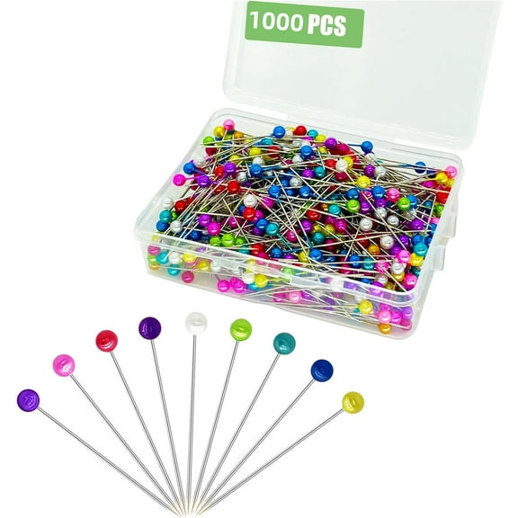 1000PCS Sewing Pins, 1.5 Inch Extra Long Pearl Head Pins for Fabric, Quilting, Dressmaking & Craft, Multicolor Corsage Stick Pins for Jewelry DIY