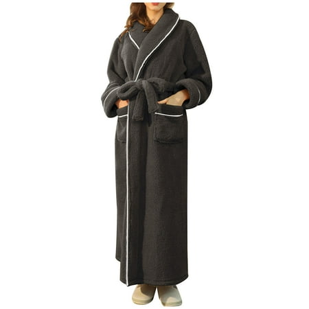 Nrmvnmi Womens Plush Robe Soft Warm Fleece Bathrobe For Women Shower Spa Long Robe With Pockets Brown 3XL