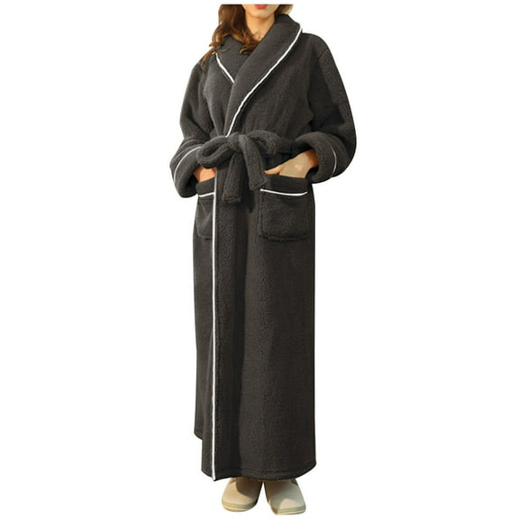 ZVNAΖH Thick Fluffy Robes for Women, Warm Soft Floor Length Flannel Bathrobes, Winter Long House Coat with Pockets, Christmas Clearance Sales