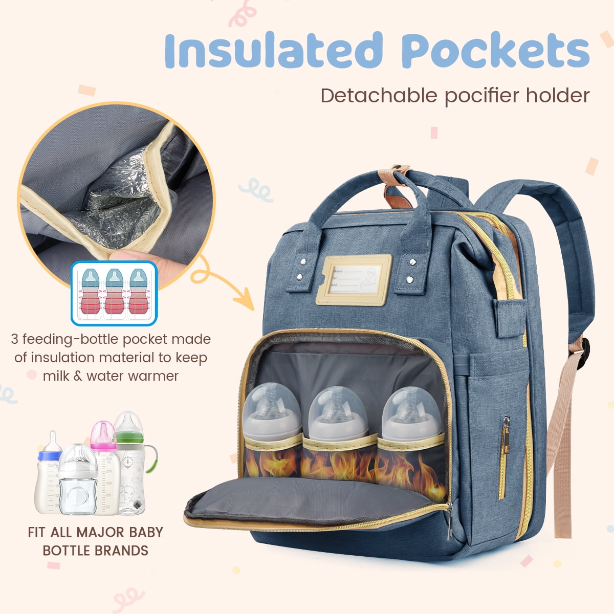 Diaper Bag Backpack, Multifunctional Baby Changing Bag with Foldable Crib & Insulated Milk Bottle Pocket, Large Capacity Travel Backpack with USB Charging Port & Stroller Strap (Dark Blue)