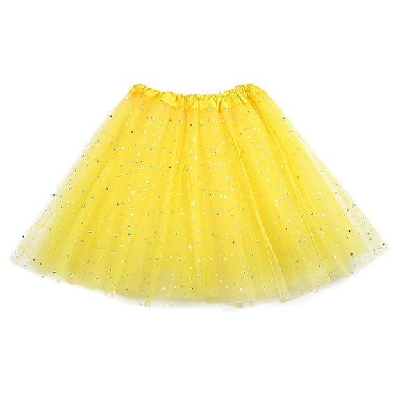 RUTAYY Women Tutu Skirt Adult Dance Fluffy Skirt Triple Star Sequined Mesh Skirt Solid Color Casual Travel Skirts