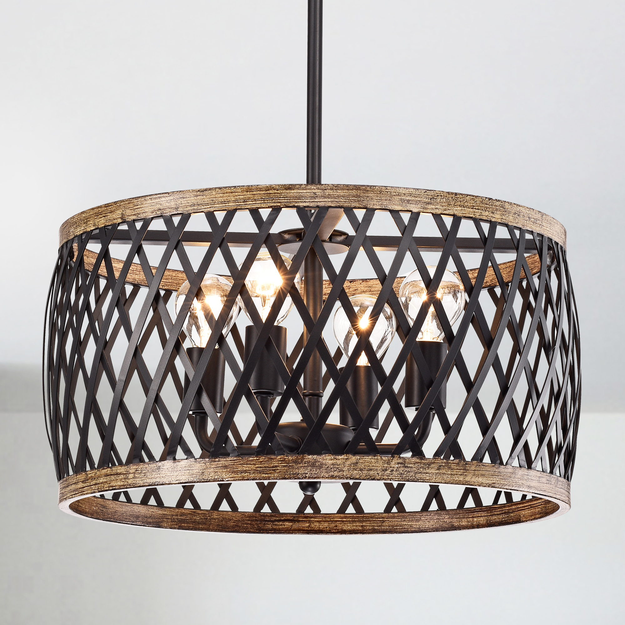Warehouse of Tiffany Agustin Matte Black 4-Light Metal Geometric Drum Shade Chandelier
