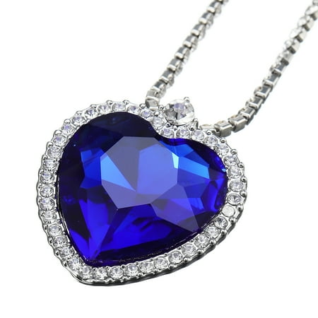 Faux Crystal Heart Pendant - Crystal Ocean Heart Blue Girlfriend Wife Mom Valentine Necklace Pendant Earrings