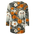 thumbnail image 4 of jobturf Halloween Shirts for Women Pumpkin Printed 3/4 Length Sleeve T Shirt Casual Cute Ghost Floral Graphic Tee Tops Festival Going Out Costumes, 4 of 5