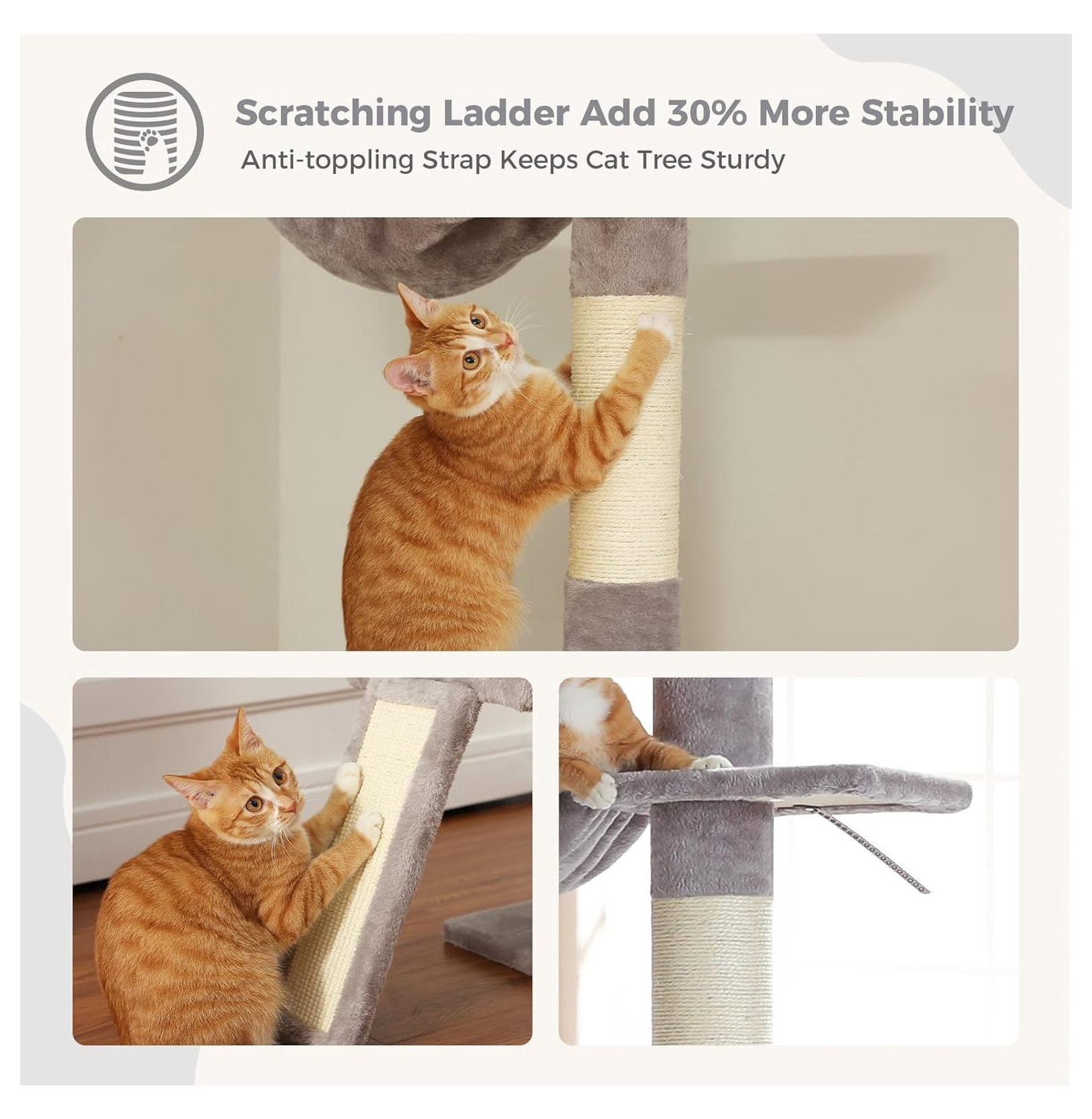 Floor to Ceiling Cat Tree, Tall Cat Tower Adjustable Height 83-108", 5 Levels Cat Climbing Tree with Condo & Hammock, Scratching Post, Grey