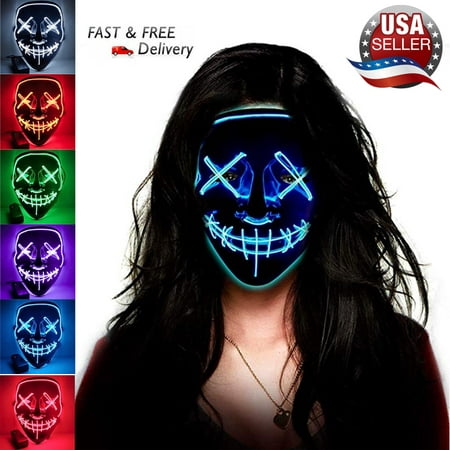 LED Glow Mask EL Wire Light Up The Purge Movie Costume Party 