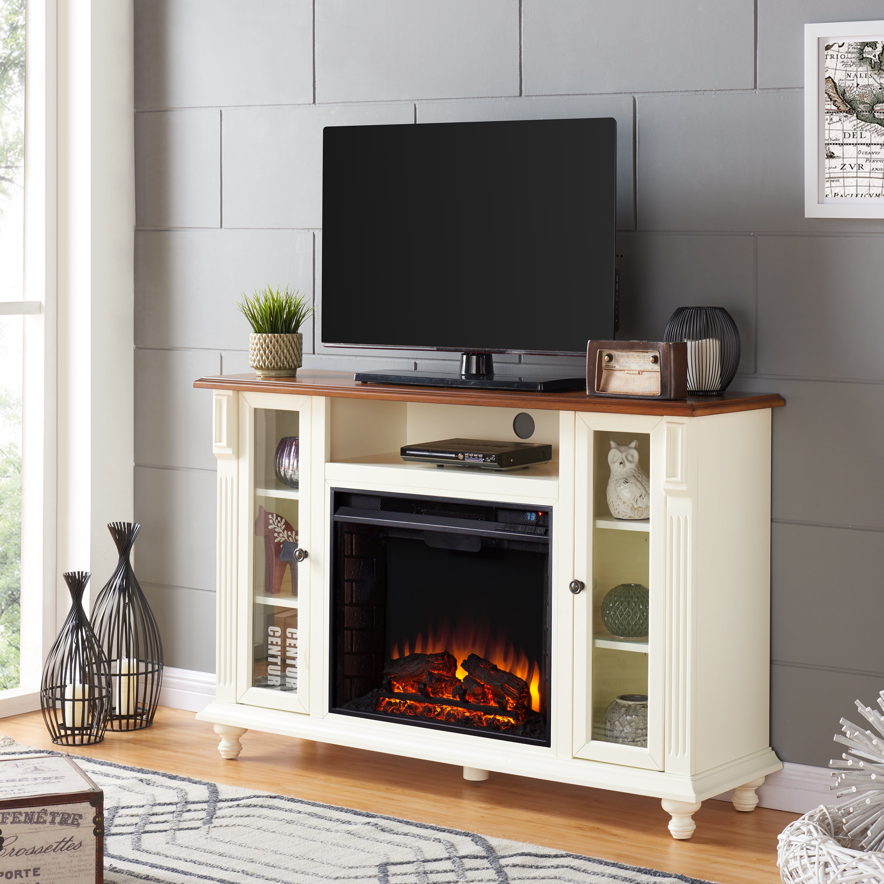 Crylo TV Stand with Electric Fireplace for, TVs up to 50", Antique