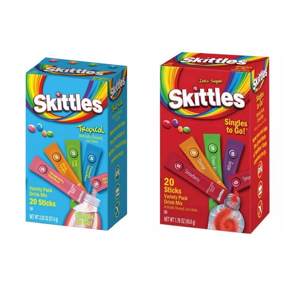 2 - Skittles Singles To Go Drink Mix Variety Packs , 20ct Each (2 Boxes)
