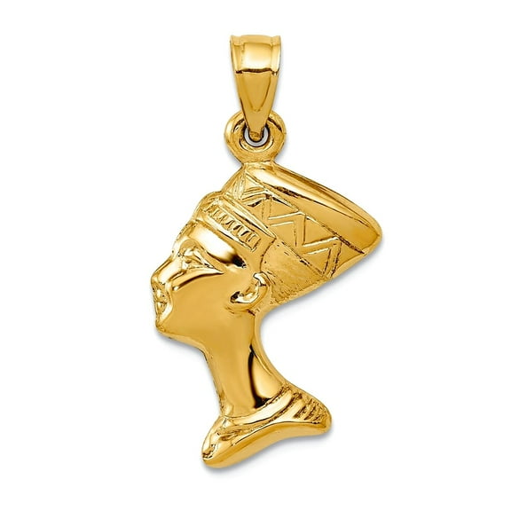 14k Yellow Gold Hollow Polished 3-D Nefertiti Pendant Necklace 27x14mm Pendant for Women - .8 Grams