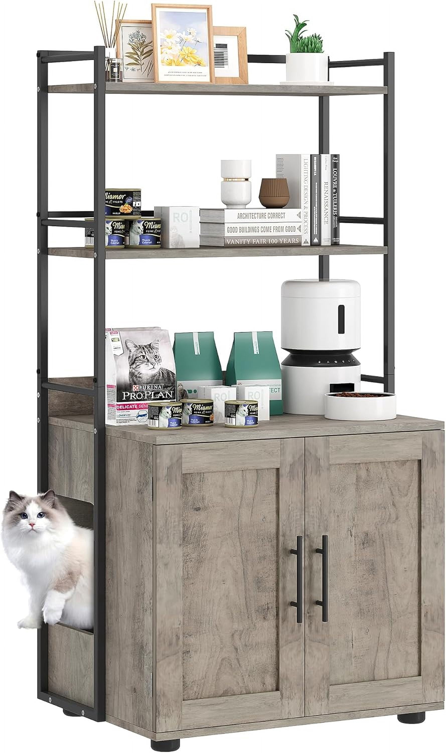 GAOMON Cat Litter Box Enclosure with Shelf Storage, Enclosed Cat Cabinet with Bookshelf, Privacy Cat Furniture, Reduces Odor & Mess, Grey