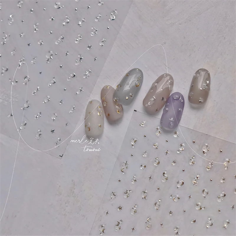 1pcs Jelly Nail Stickers Shiny French Ice Crystal Stars Love Self Adhesive Stickers For Nails DIY Valentine's Day Decorat Decals