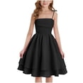 thumbnail image 3 of XAOFW Girls Party Dresses Sleeveless Square Collar Solid Color Summer Casual Formal Wear Spaghetti Strap Dress For Toddler Kids Comfortable 12-13 Years, 3 of 6