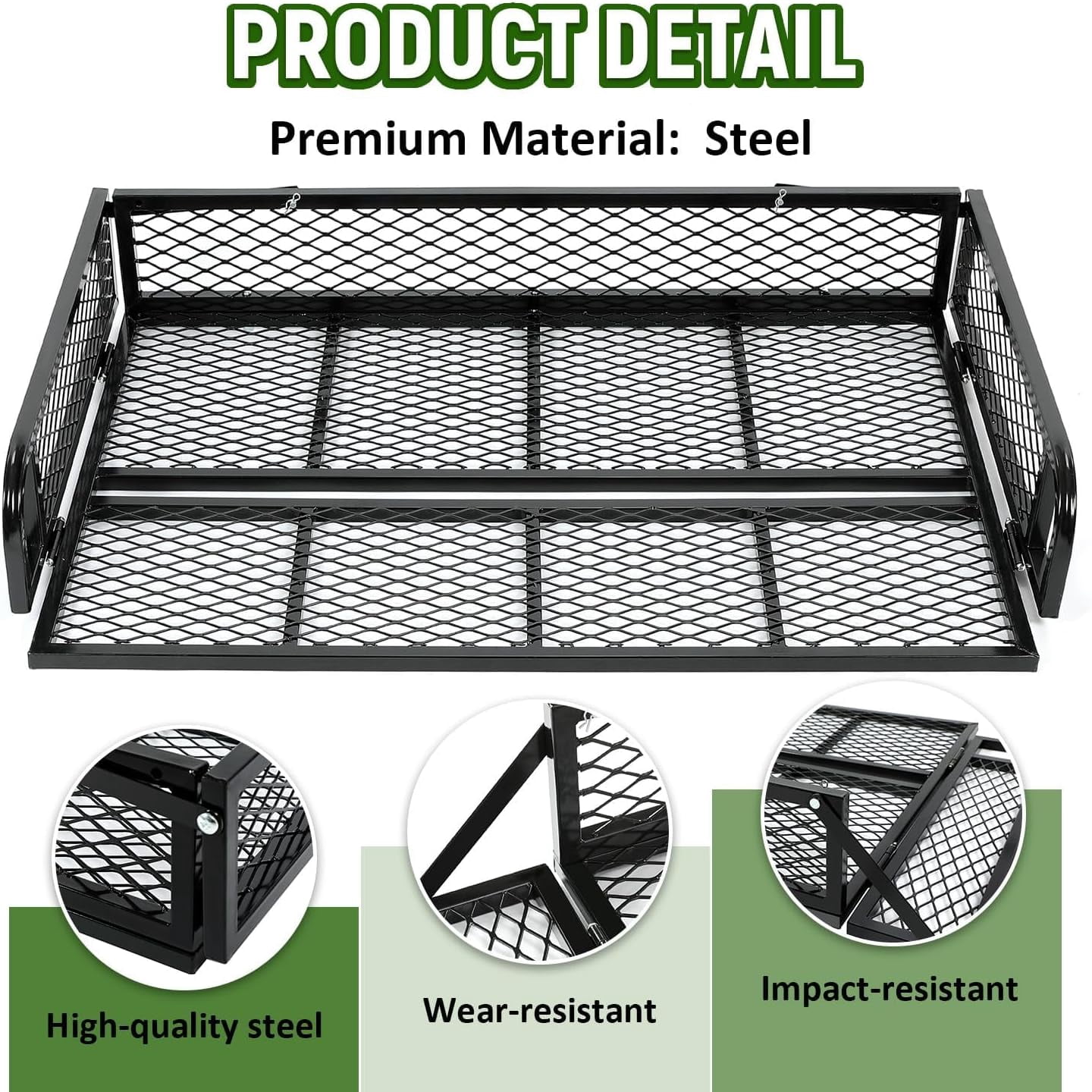 KOJEM 42" Rear Cargo Basket Universal ATV UTV Black Steel Storage Rack Rear Goods Mesh Rack