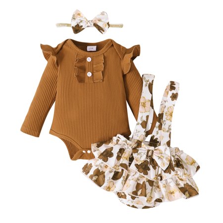 

YOUNGER TREE Newborn Baby Girl Clothes Outfits Long Sleeve Romper Shorts Headband 3pcs Set for 3-6 Months