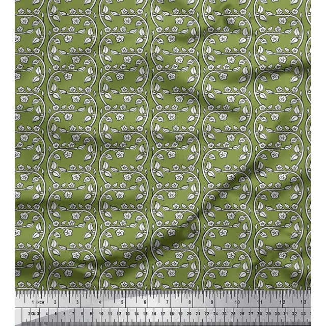 Soimoi Tissu en Poly Georgette Imprimé Feuilles et Fleurs au Mètre 42 Pouces de Large