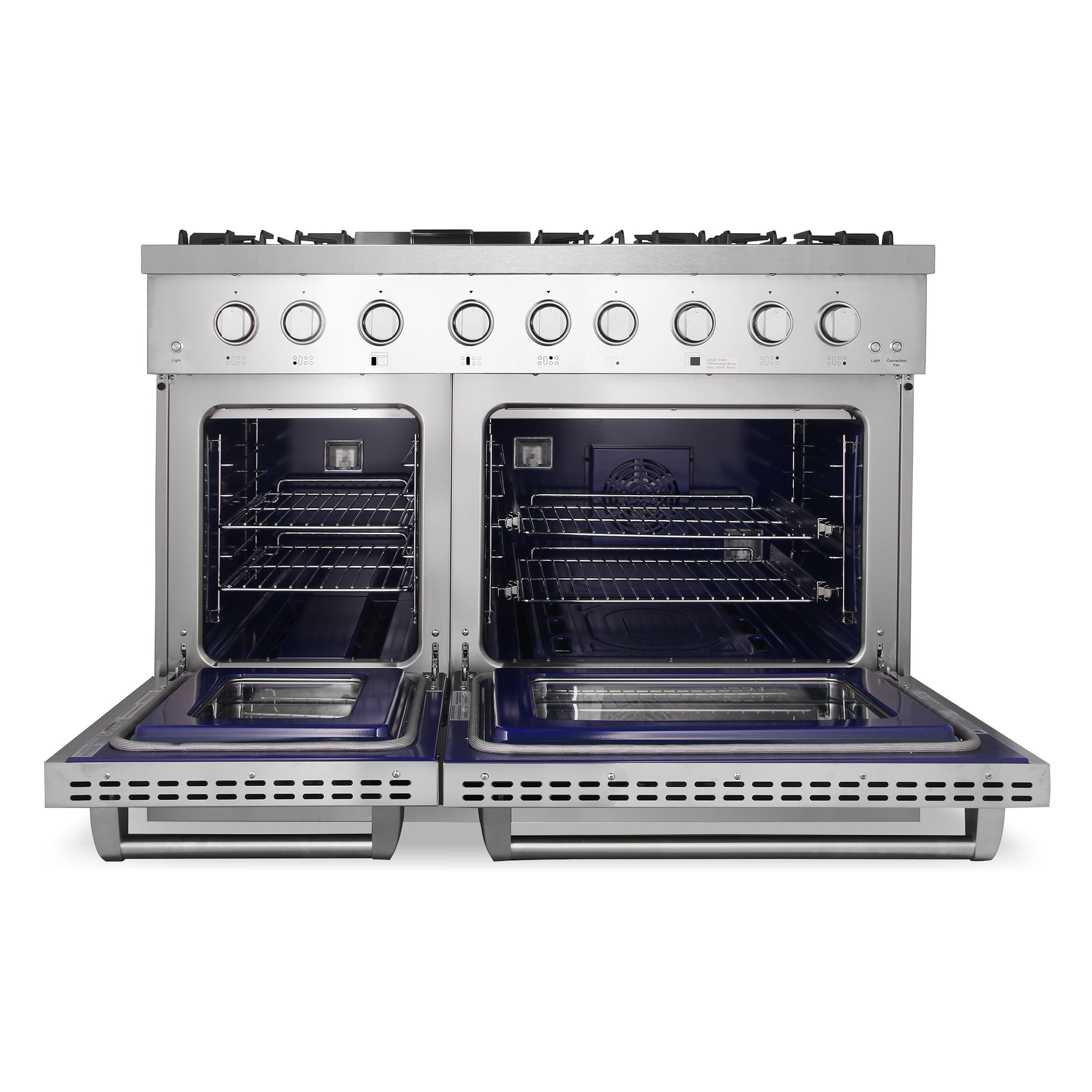 Cosmo 48 in. Lumin Collection 6.7 cu. ft. Double Oven Dual Fuel Range with 6 Sealed Burners, Rapid Convection, Stainless Steel