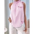 thumbnail image 5 of Women'S Tank Tops High Necked Ruffle Striped Tie Sleeveless Blouse Top Pink L, 5 of 9