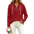 thumbnail image 5 of QATAINLAV Woman Quarter Zip Hoodie Solid Color Waffle Long Sleeve Shirts Casual Loose Fall Hooded Sweatshirt Wine XL, 5 of 8