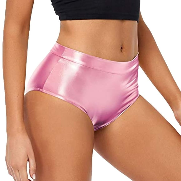 Alitao Leather Shorts Womens Shorts Casual Short High Waisted Shorts Leather Metallic Solid Color High Gloss Women's Super Shorts Hot Pants Micro Shorts Womens Shorts Pink M