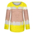 thumbnail image 4 of Floleo Clearance Fall Clothes For Women Women's Fashion Casual Round Neck Long Sleeve Printed Top T-Shirt Blouse Yellow, 4 of 5