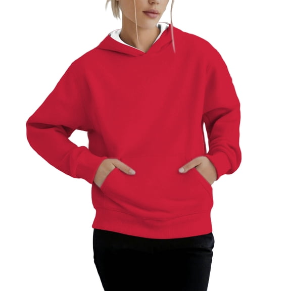 ManxiVoo Women's Casual Pullover Hoodie Soft Brushed Fleece Long Sleeve Comfort Fit Loungewear Streetwear Top XS Size Red
