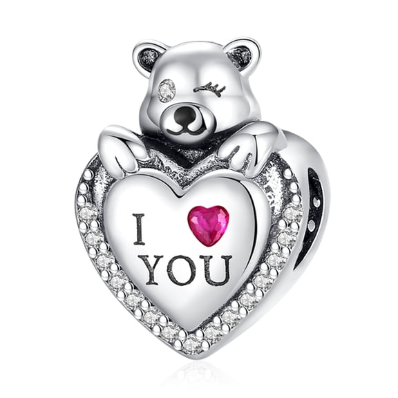 925 Sterling Silver I Love You Heart Bear Charm For Bracelets Necklace