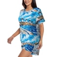thumbnail image 2 of Uemuo Greek Island Windmills Painting Pattern Women's Short-Sleeved Pajama, Button-Front Loungewear, 2-Piece Summer Sleepwear, Elastic Drawstring Shorts-4X-Large, 2 of 7