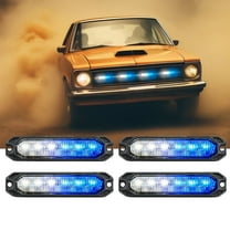 Nilight 4PCS 6LED Blue White Emergency Strobe lights 12V 24V Surface Mount Flashing Warning Hazard Light Ultra Slim Sync Feature Grille for Cars Trucks Van Off Road Vehicles SUV