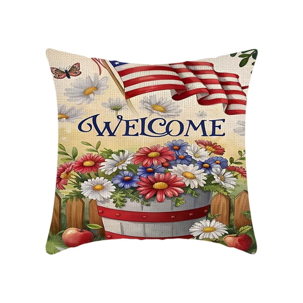 Decoración del hogar, ropa de cama, fundas de almohada, mantas, regalos para inauguración de la casa, funda de cojín con estampado de bandera estadounidense de doble cara para cama, sofá, dibujos anim