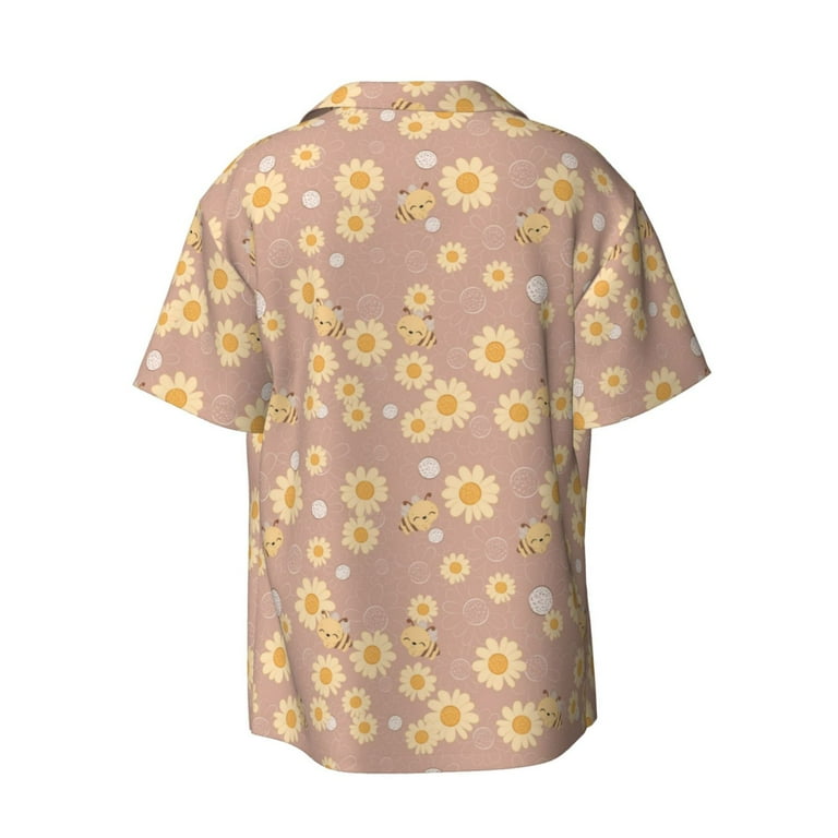 bee dress shirt White Bees Short Sleeve Shirt Mens Printed Casual Button-Down