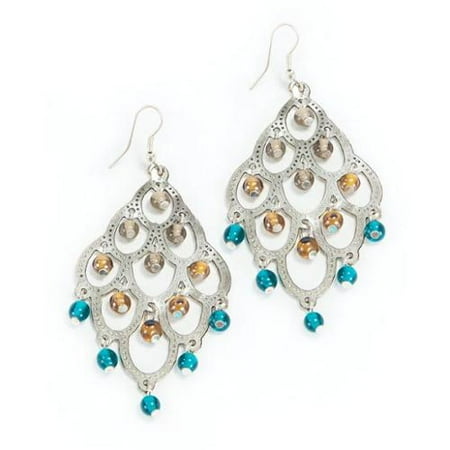 Handmade Expressions Silver And Teal Chandelier Earrings India Handmade Expressions Silver And Teal Chandelier Earrings India