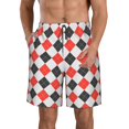 thumbnail image 1 of Balery Red and black argyle Traje de Baño Estilo Hawaiano para Hombre, Shorts de Secado Rápido con Bolsillos-3X-Large, 1 of 6
