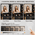 thumbnail image 3 of CLOUDREST PRO Makeup Vanity Desk with LED Lighted Mirror for Bedroom, 3 Color Lighting Modes, Storage Drawers & Open Shelves, Gold & White Beauty Dressing Table for Women, Black, 3 of 6