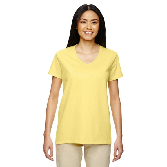 JustBlanks Heavy Cotton Women’s V-Neck T-Shirt, Cornsilk, XL