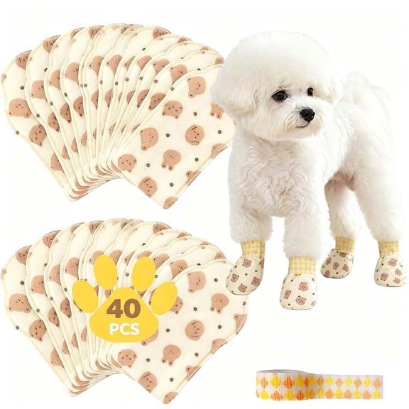 40 Pcs Disposable Dog Boots for Paw Protection, Pet Shoes with Adjustable Self-Adhesive Bandage, Dog Disposable Foot Covers for Outdoor & Indoor Walking, Dog Style _ M