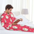 thumbnail image 4 of Mens Pajamas Set, Cartoon Cute Hamster Rose Red Button Down Long Sleeve Loungewear Sleepwear Pjs sets for Men, 4 of 5