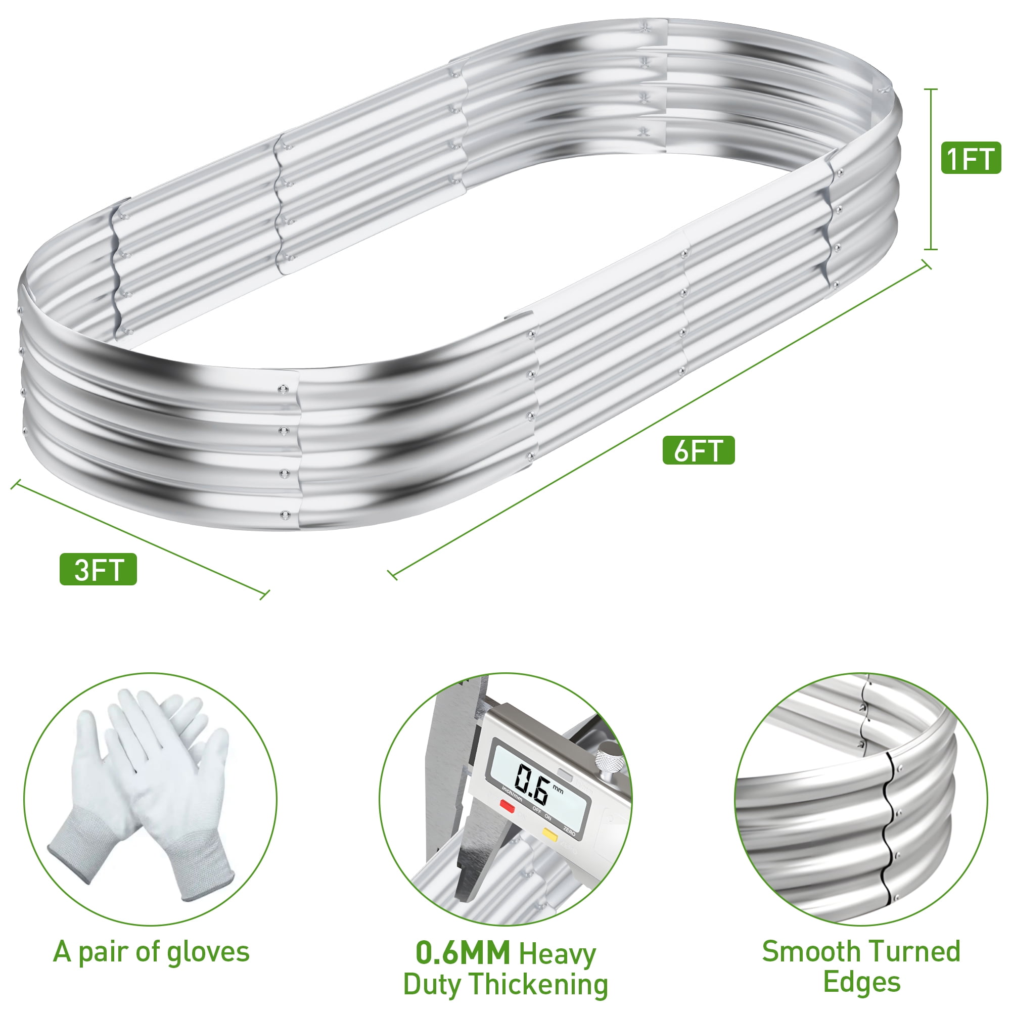 UNTIMATY 6x3x1FT Galvanized Raised Garden Bed Kit, Silver Metal Planter Box with Open Bottom for Vegetables, Flowers, Herbs, Backyard and Patio