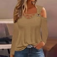 thumbnail image 2 of BLVB Womens off Shoulder Tunic Tops Trendy Criss-Cross Long Sleeve Shirts Casual Ladies Fall Going out Blouse, 2 of 5