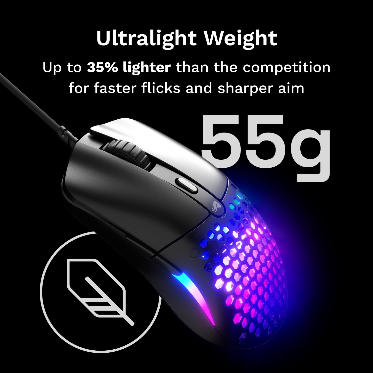 Glorious Model O Eternal Ultralight RGB Gaming Mouse - Wired - 55g Lightweight - 6 Programmable Buttons  - 12K DPI Optical Sensor - PC / Mac - Black