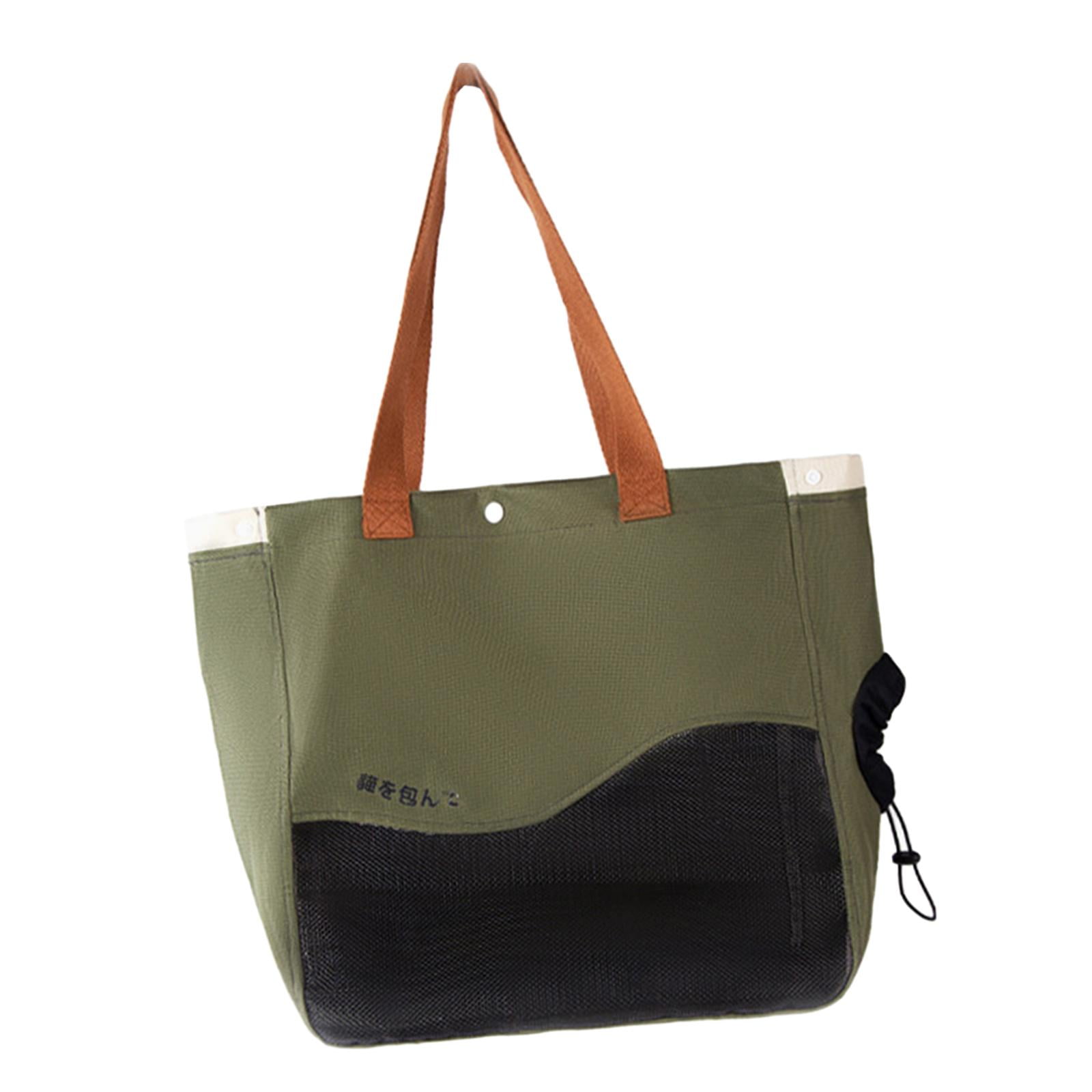 Lazsy Cat Shoulder Bag Breathable Versatile Bag 13x6x14.6 Inch with Drawstring Opening Green
