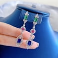 thumbnail image 5 of Vintage 925 Sterling Silver Lab Sapphire Ruby Emerald High Carbon Diamonds Gemstone Dangle Earrings Studs Fine Jewelry, 5 of 6