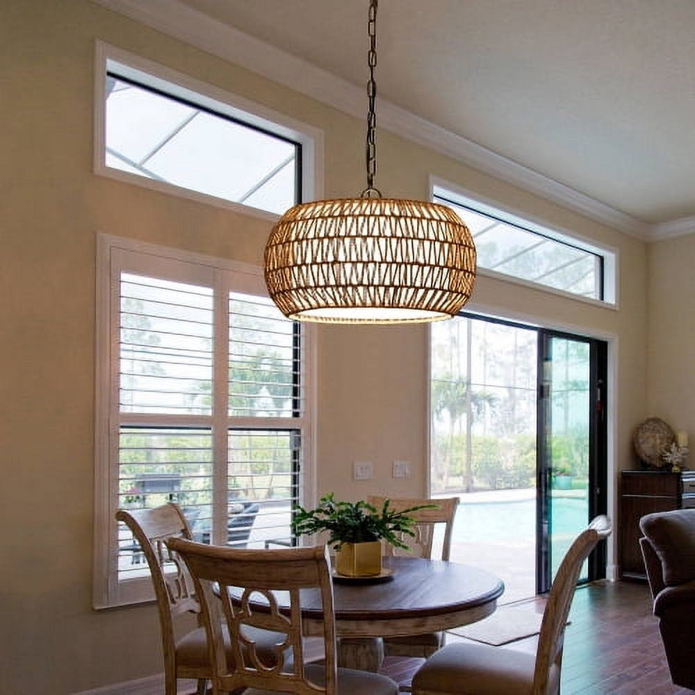 ACE-LIGHTS,Height Adjustable Farmhouse Pendant Light(Bulb Not Included),Boho Woven Jute Rope Hanging Ceiling Light Fixture for Living Room,Dining Room,Bedroom,Kitchen,Entryway(Wood)