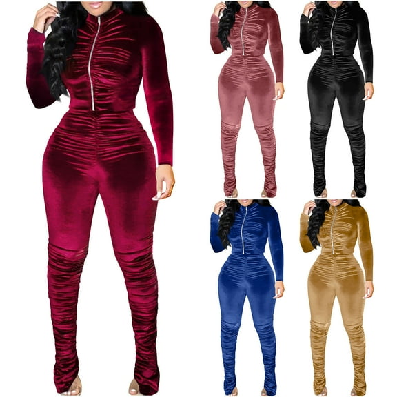 Miluxas Women's 2 Piece Matching Lounge Sets Fall Fashion Outfits Long SLeeve Top Wide Leg Pants Sweat Suits Wine XL(XL)