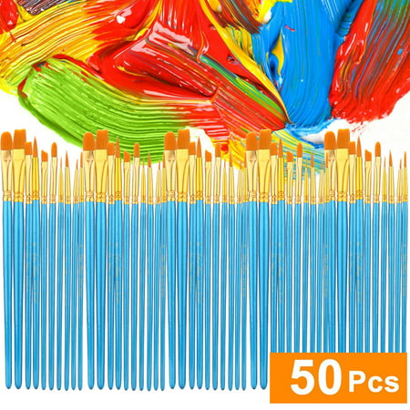 Acrylic Paint Brush Set 5 Packs/50 Pcs Nylon Hair Brushes For All Purpose Oil