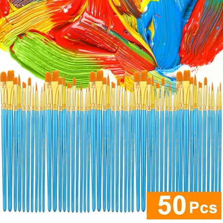 Acrylic Paint Brush Set 5 Packs/50 Pcs Nylon Hair Brushes For All Purpose Oil